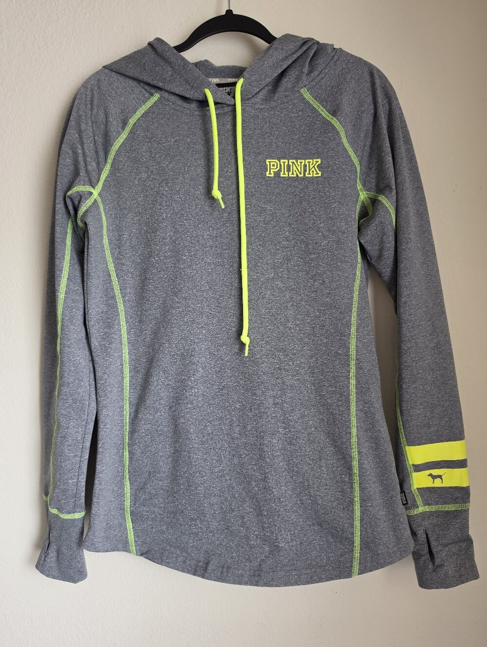 Victoria's Secret PINK Gray Neon Yellow Pullover Size Medium